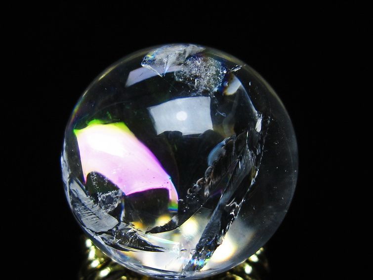 アイリスクォーツ 水晶 丸玉 虹入り 26mm スフィア 置物 水晶玉 一点物 141-7054