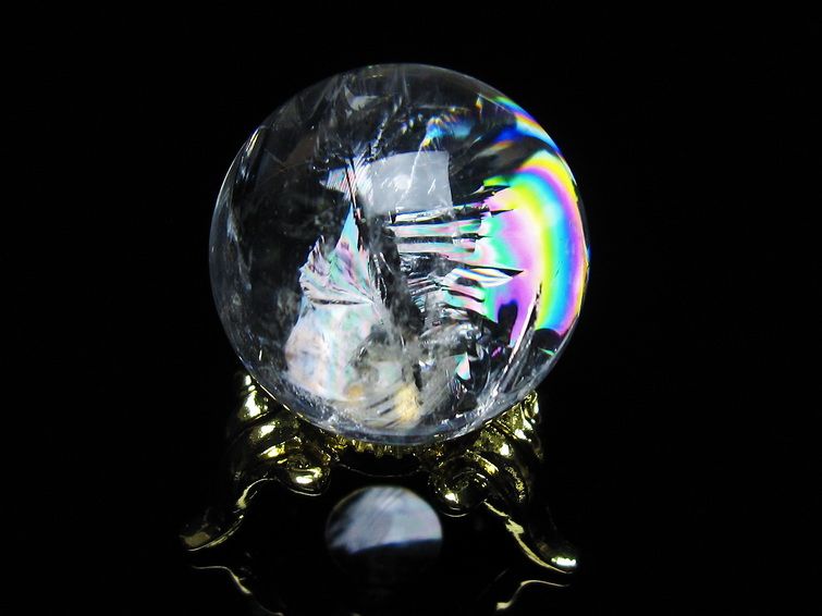 アイリスクォーツ 水晶 丸玉 虹入り 26mm スフィア 置物 水晶玉 一点物 141-7055