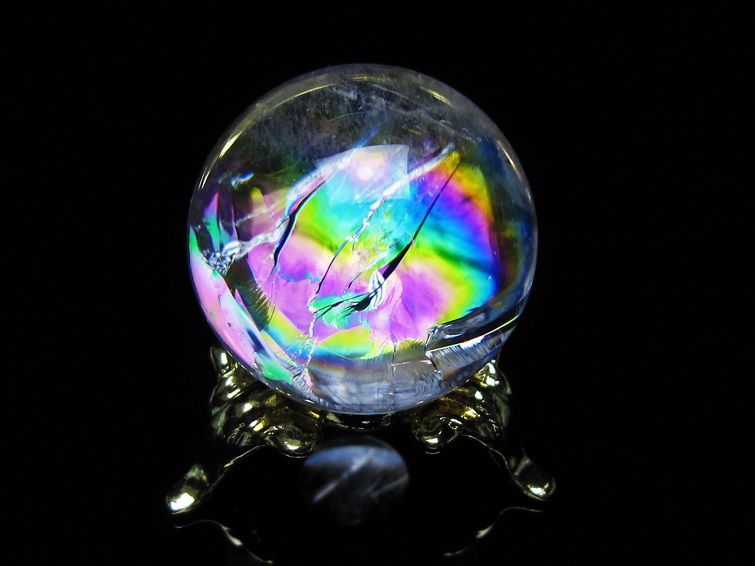 アイリスクォーツ 水晶 丸玉 虹入り 26mm スフィア 置物 水晶玉 一点物 141-7056 [sold out]