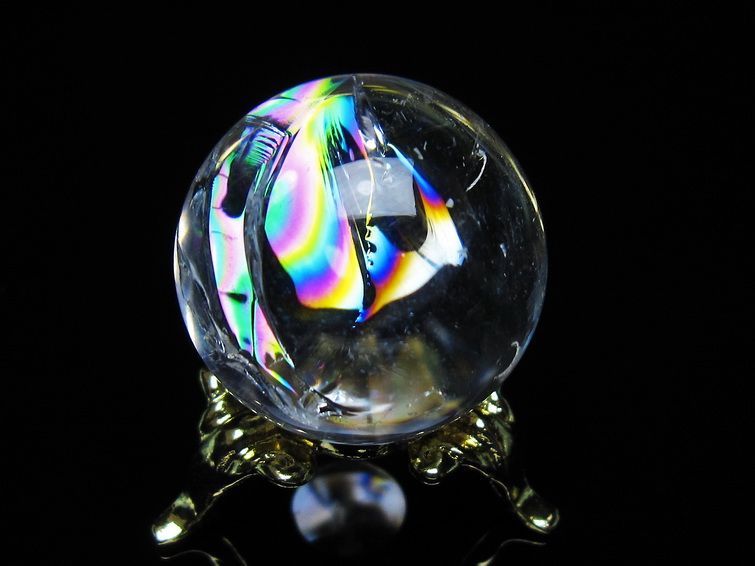 アイリスクォーツ 水晶 丸玉 虹入り 26mm スフィア 置物 水晶玉 一点物 141-7057