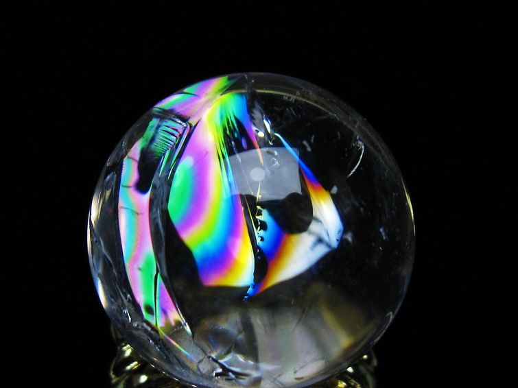 アイリスクォーツ 水晶 丸玉 虹入り 26mm スフィア 置物 水晶玉 一点物 141-7057