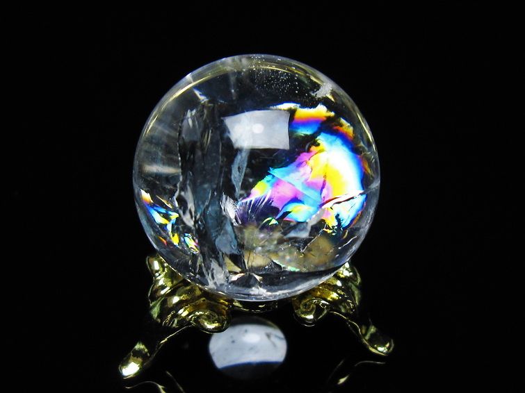 アイリスクォーツ 水晶 丸玉 虹入り 26mm スフィア 置物 水晶玉 一点物 141-7058 [sold out]