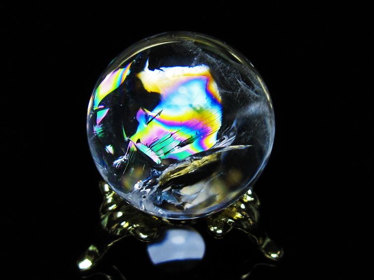アイリスクォーツ 水晶 丸玉 虹入り 26mm スフィア 置物 水晶玉 一点物 141-7059