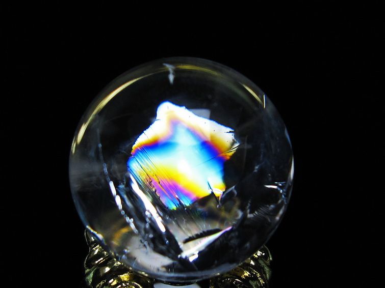 アイリスクォーツ 水晶 丸玉 虹入り 26mm スフィア 置物 水晶玉 一点物 141-7059