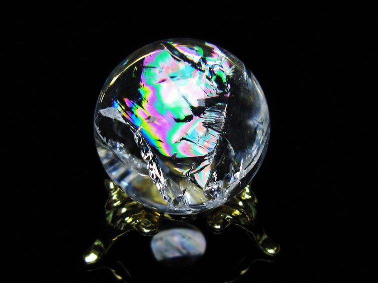 アイリスクォーツ 水晶 丸玉 虹入り 26mm スフィア 置物 水晶玉 一点物 141-7060 [sold out]