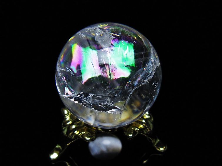 アイリスクォーツ 水晶 丸玉 虹入り 26mm スフィア 置物 水晶玉 一点物 141-7061