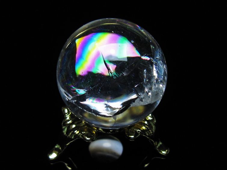 アイリスクォーツ 水晶 丸玉 虹入り 26mm スフィア 置物 水晶玉 一点物 141-7063