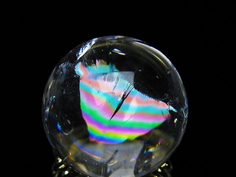 アイリスクォーツ 水晶 丸玉 虹入り 26mm スフィア 置物 水晶玉 一点物 141-7063
