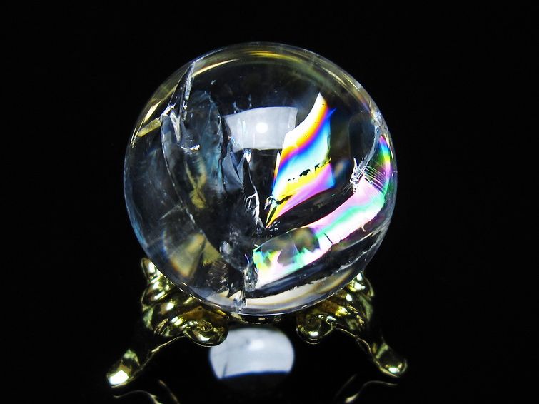 アイリスクォーツ 水晶 丸玉 虹入り 26mm スフィア 置物 水晶玉 一点物 141-7065