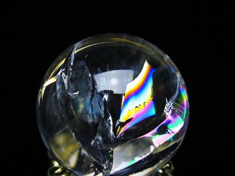 アイリスクォーツ 水晶 丸玉 虹入り 26mm スフィア 置物 水晶玉 一点物 141-7065