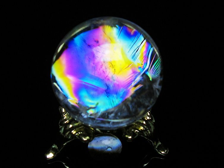 アイリスクォーツ 水晶 丸玉 虹入り 26mm スフィア 置物 水晶玉 一点物 141-7066 [sold out]