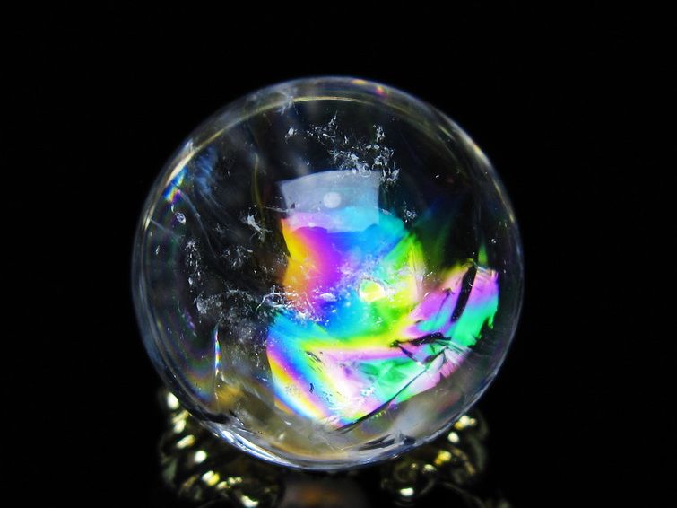 アイリスクォーツ 水晶 丸玉 虹入り 26mm スフィア 置物 水晶玉 一点物 141-7066 [sold out]