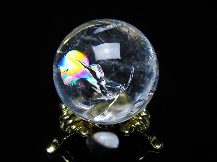 アイリスクォーツ 水晶 丸玉 虹入り 26mm スフィア 置物 水晶玉 一点物 141-7067 [sold out]