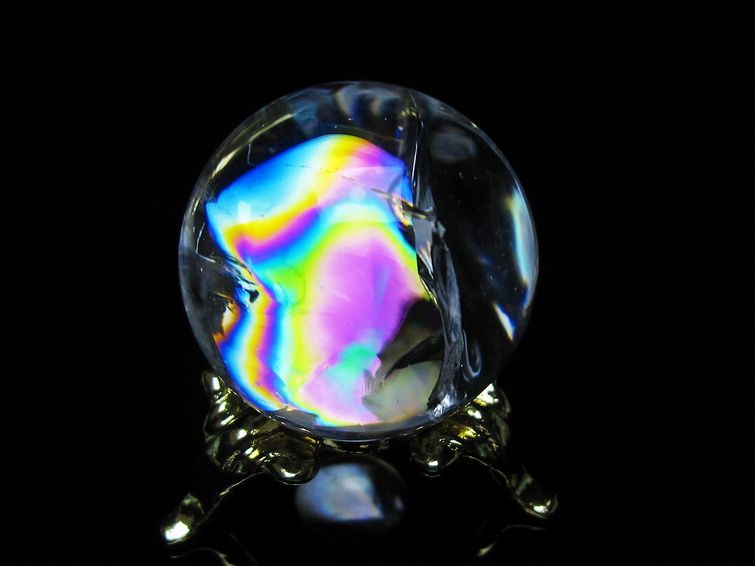 アイリスクォーツ 水晶 丸玉 虹入り 26mm スフィア 置物 水晶玉 一点物 141-7068