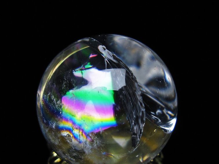 アイリスクォーツ 水晶 丸玉 虹入り 26mm スフィア 置物 水晶玉 一点物 141-7068