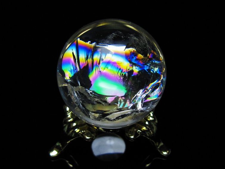 アイリスクォーツ 水晶 丸玉 虹入り 26mm スフィア 置物 水晶玉 一点物 141-7070