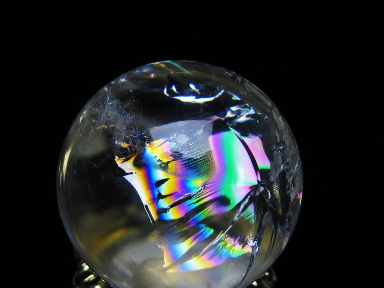 アイリスクォーツ 水晶 丸玉 虹入り 26mm スフィア 置物 水晶玉 一点物 141-7070