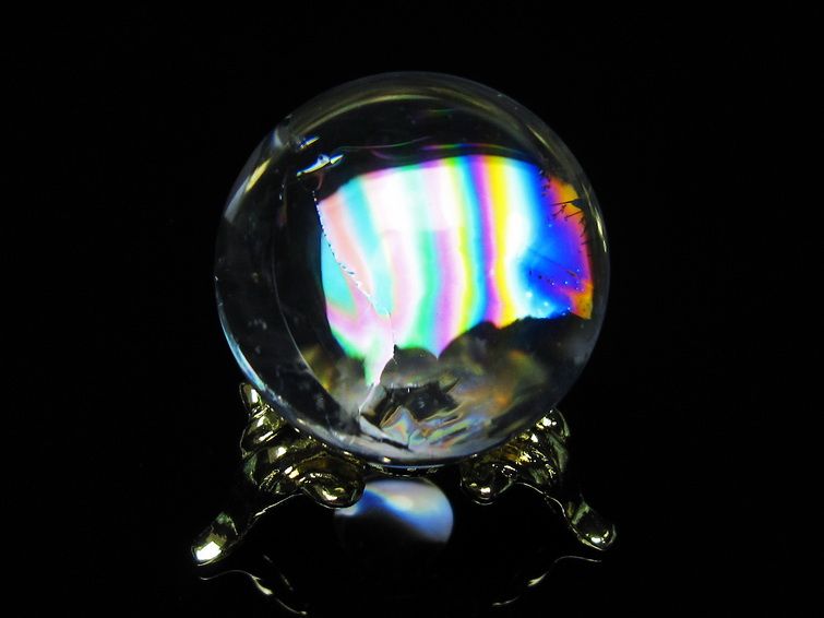 アイリスクォーツ 水晶 丸玉 虹入り 26mm スフィア 置物 水晶玉 一点物 141-7072