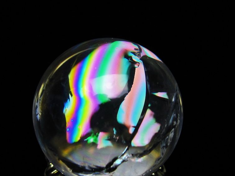 アイリスクォーツ 水晶 丸玉 虹入り 26mm スフィア 置物 水晶玉 一点物 141-7072