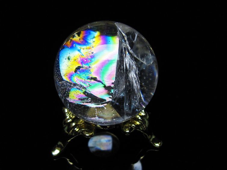 アイリスクォーツ 水晶 丸玉 虹入り 27mm スフィア 置物 水晶玉 一点物 141-7076