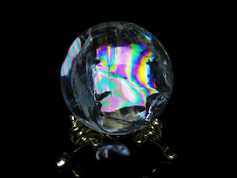 アイリスクォーツ 水晶 丸玉 虹入り 27mm スフィア 置物 水晶玉 一点物 141-7077