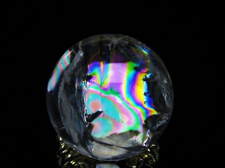 アイリスクォーツ 水晶 丸玉 虹入り 27mm スフィア 置物 水晶玉 一点物 141-7077