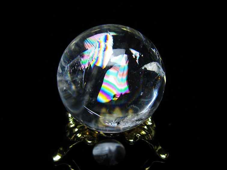 アイリスクォーツ 水晶 丸玉 虹入り 27mm スフィア 置物 水晶玉 一点物 141-7079