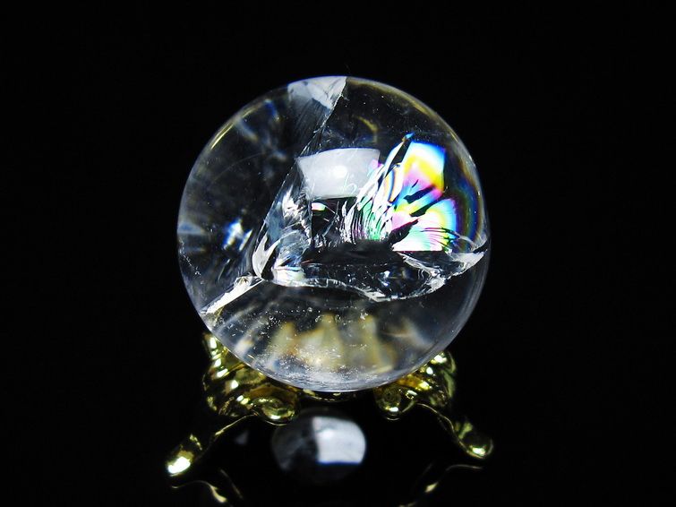 アイリスクォーツ 水晶 丸玉 虹入り 27mm スフィア 置物 水晶玉 一点物 141-7082