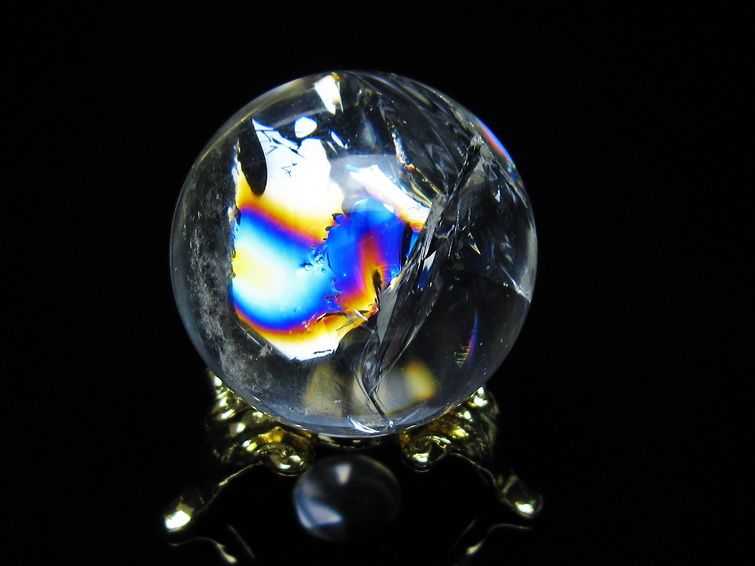 アイリスクォーツ 水晶 丸玉 虹入り 28mm スフィア 置物 水晶玉 一点物 141-7090