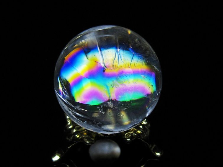 アイリスクォーツ 水晶 丸玉 虹入り 28mm スフィア 置物 水晶玉 一点物 141-7091