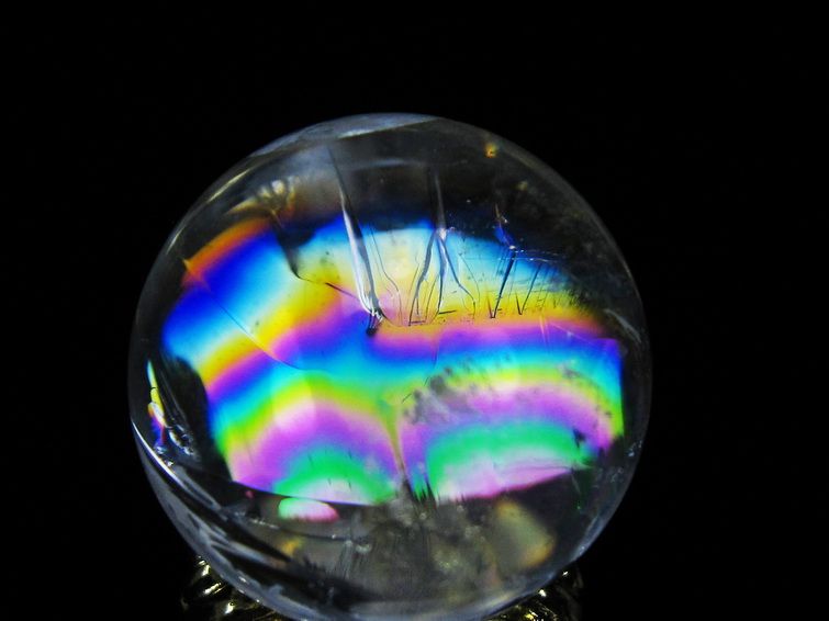 アイリスクォーツ 水晶 丸玉 虹入り 28mm スフィア 置物 水晶玉 一点物 141-7091