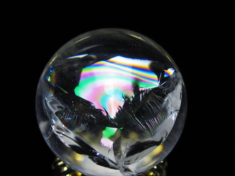 アイリスクォーツ 水晶 丸玉 虹入り 28mm スフィア 置物 水晶玉 一点物 141-7092