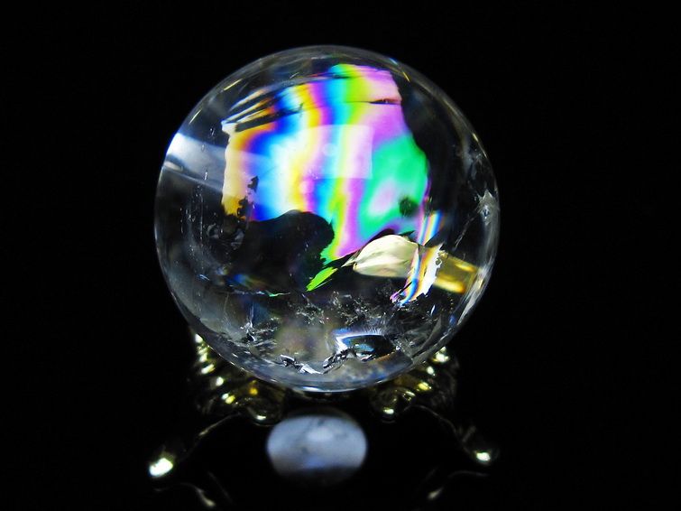アイリスクォーツ 水晶 丸玉 虹入り 28mm スフィア 置物 水晶玉 一点物 141-7095 [sold out]