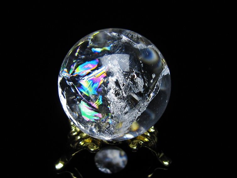 アイリスクォーツ 水晶 丸玉 虹入り 28mm スフィア 置物 水晶玉 一点物 141-7096