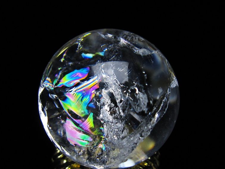 アイリスクォーツ 水晶 丸玉 虹入り 28mm スフィア 置物 水晶玉 一点物 141-7096