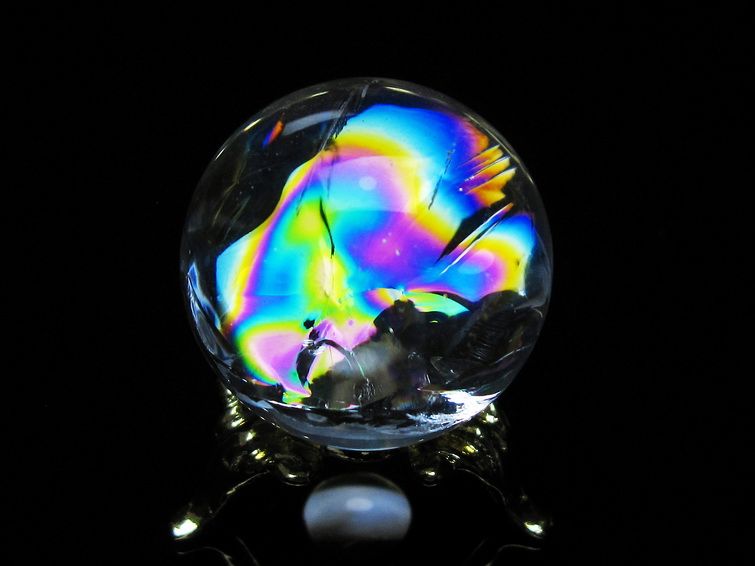 アイリスクォーツ 水晶 丸玉 虹入り 28mm スフィア 置物 水晶玉 一点物 141-7098