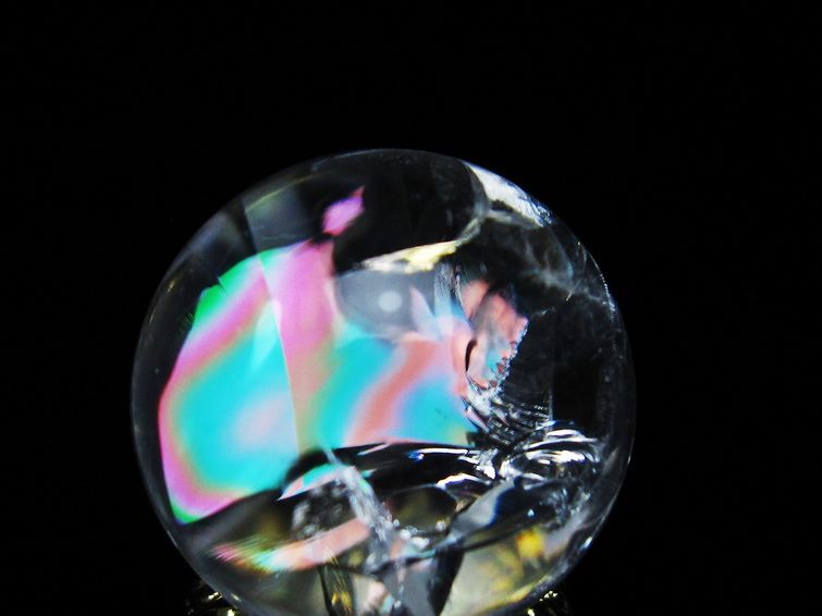 アイリスクォーツ 水晶 丸玉 虹入り 28mm スフィア 置物 水晶玉 一点物 141-7101