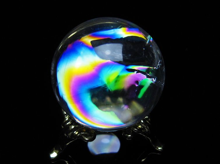アイリスクォーツ 水晶 丸玉 虹入り 28mm スフィア 置物 水晶玉 一点物 141-7102 [sold out]