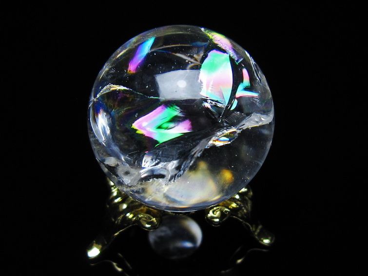 アイリスクォーツ 水晶 丸玉 虹入り 28mm スフィア 置物 水晶玉 一点物 141-7103