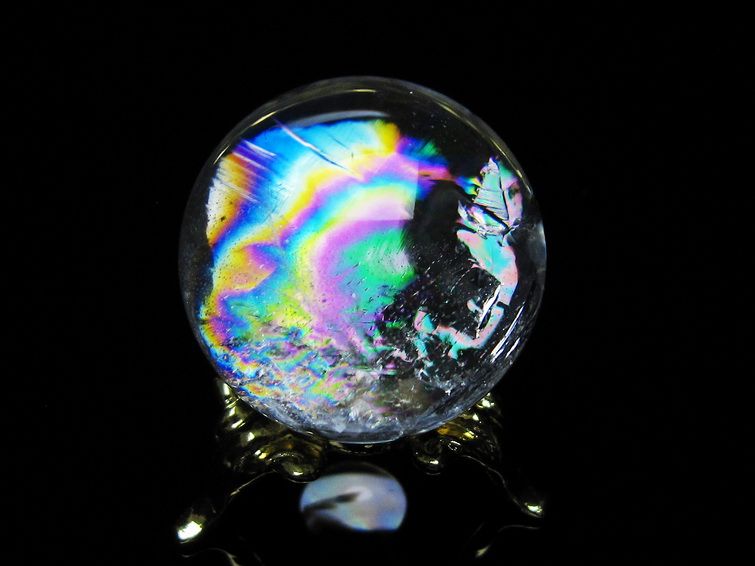 アイリスクォーツ 水晶 丸玉 虹入り 28mm スフィア 置物 水晶玉 一点物 141-7104