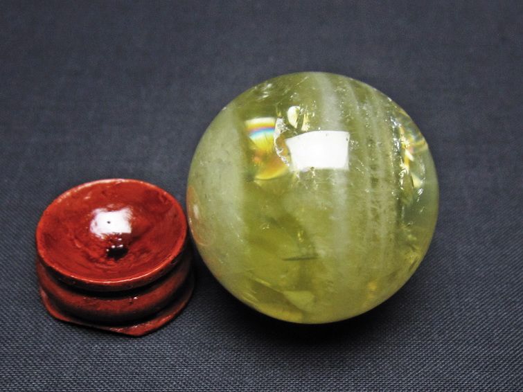 シトリン 丸玉 虹入り 37mm シトリンクォーツ スフィア 置物 一点物 141-7896