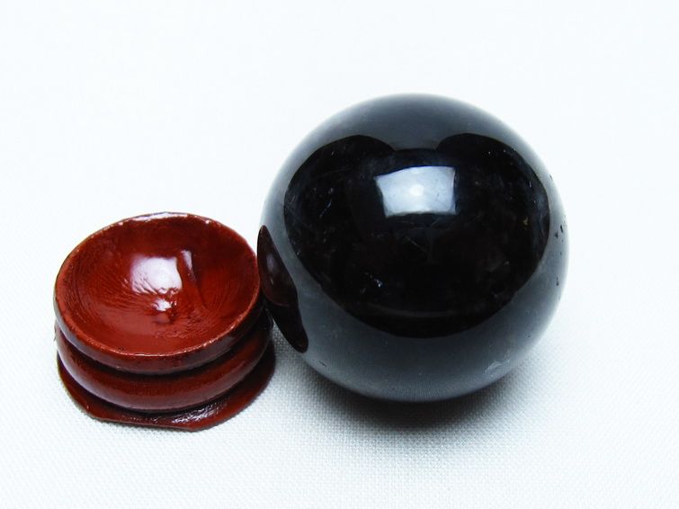 モリオン 丸玉 34mm 黒水晶 スフィア 置物 一点物 141-7979
