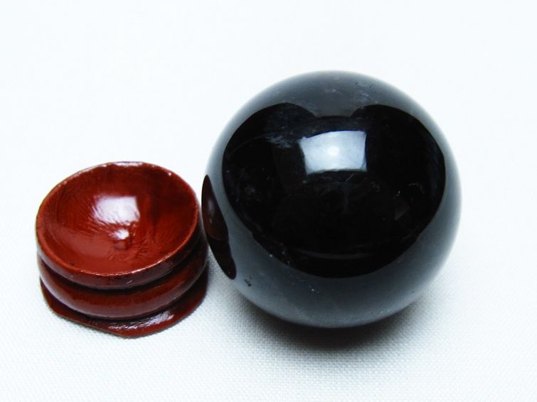 モリオン 丸玉 34mm 黒水晶 スフィア 置物 一点物 141-7994