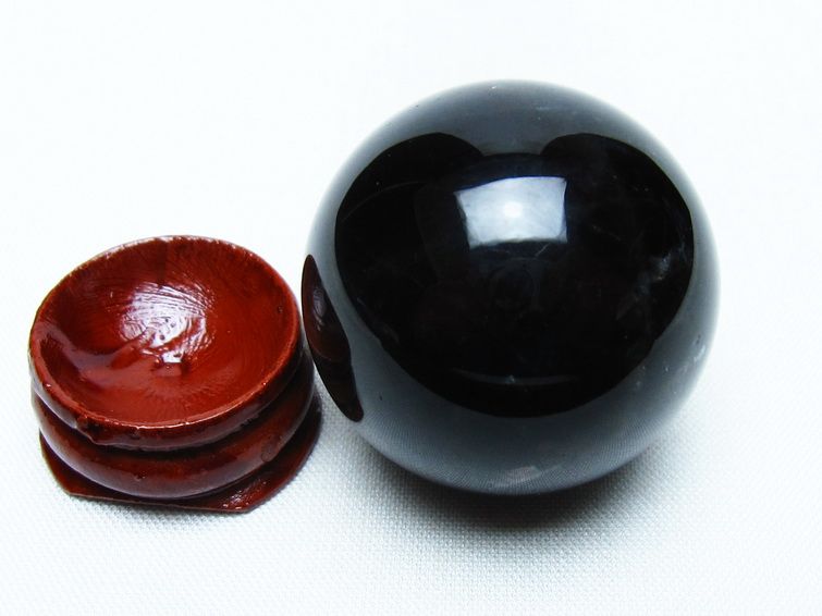 モリオン 丸玉 34mm 黒水晶 スフィア 置物 一点物 141-8006