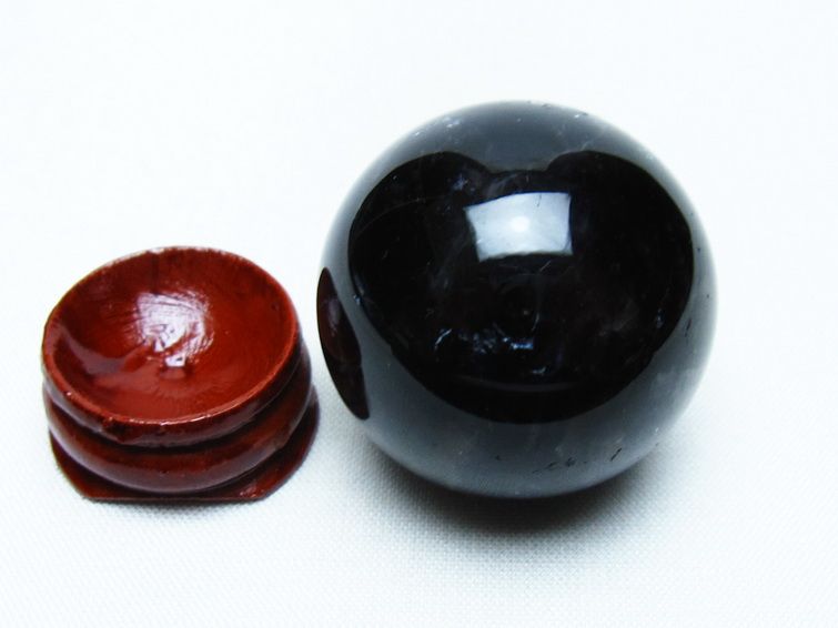 モリオン 丸玉 34mm 黒水晶 スフィア 置物 一点物 141-8009