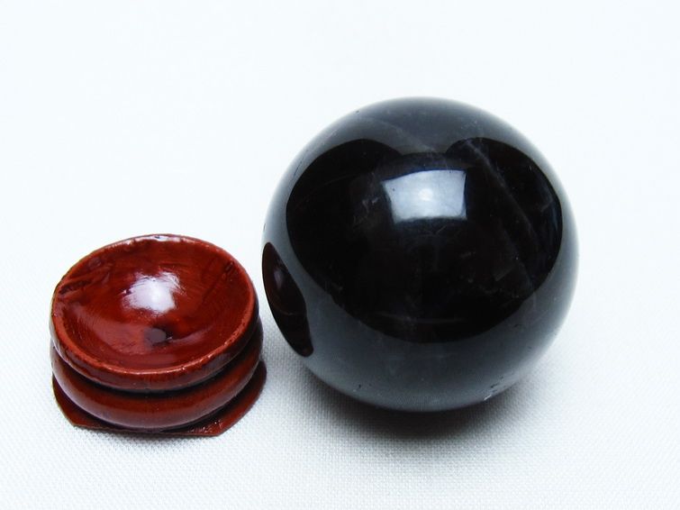 黒水晶 丸玉 36mm モリオン スフィア 置物 一点物 141-8180