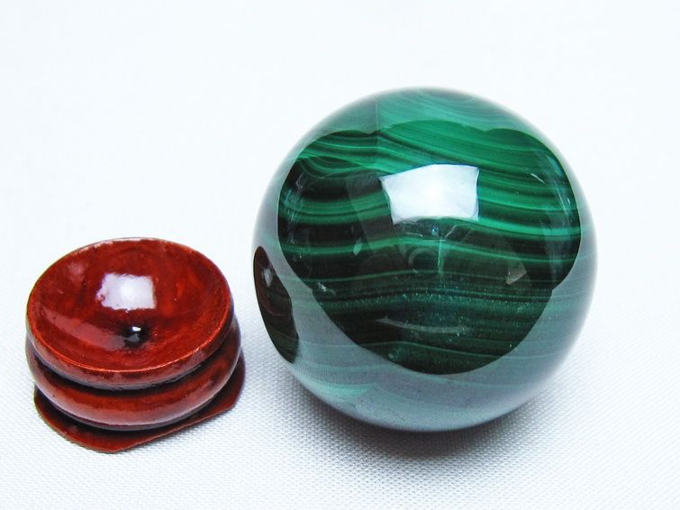 マラカイト 丸玉 38mm スフィア 置物 一点物 141-8282