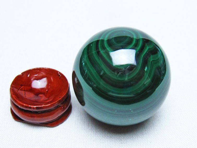 マラカイト 丸玉 38mm スフィア 置物 一点物 141-8337