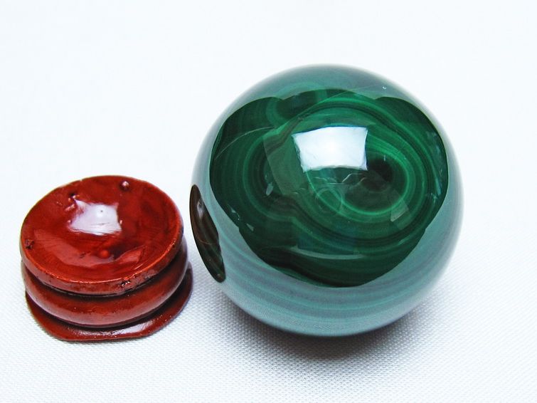 マラカイト 丸玉 38mm スフィア 置物 一点物 141-8352