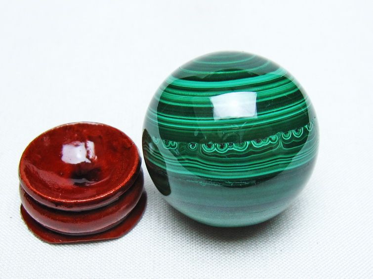 マラカイト 丸玉 34mm スフィア 置物 一点物 141-8371